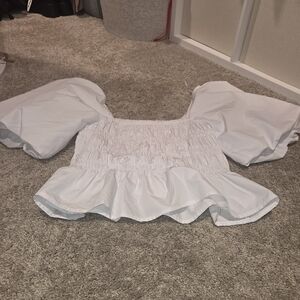 Francesca's Collections White Smocked Blouse